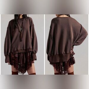 NWT Free People We the Free Camden Sweatshirt - chocolate love brown - Small